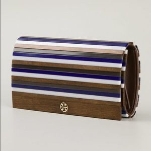 Tory Burch Rayna Striped Wooden Clutch - NWOT